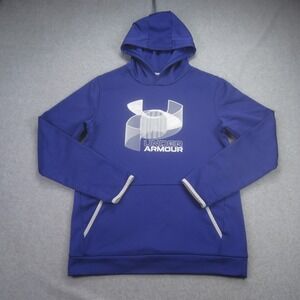Under Armour Hoodie Boys Youth YXL Blue Coldgear Logo Fleece Pockets Sweatshirt‎